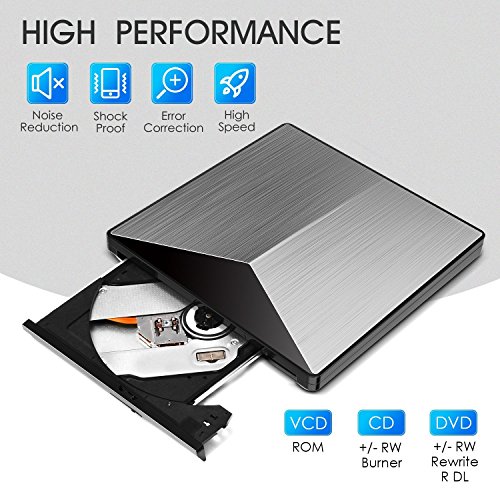 External DVD Drive, VikTck USB 3.0 CD DVD Burner Drive Writer Player Fire Prevention Aluminum and PC Ultra Slim Portable for Windows, Laptop, Mac, Macbook Air/Pro, Apple, Desktop, PC (Silver)