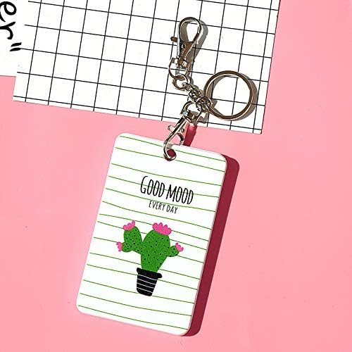 SHANF Cute Student Cactus Bus Card Set Card Holder Cartoon Bell Lanyard Plastic Bus Card Set Keychain (Cactus C Style)