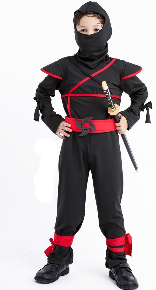 Meeyou Stealth Ninja Costume for Boys/Girls Role Play (M(Height:43"-47"), Black-1)