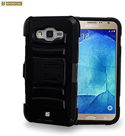 Spots8® for Samsung Galaxy J7, Heavy Duty Case Plus Kickstand and Holster in Black