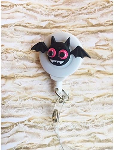 Halloween Bat googly eyed spring clip Badge ID holder with retractable reel