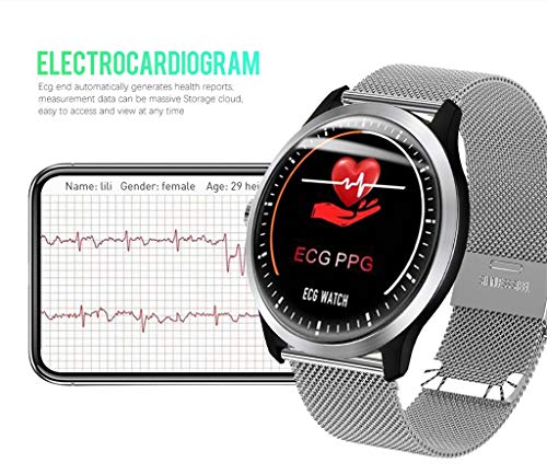 Lisin Smart Watch, N58 1.22Inch ECG Display Blood Pressure Heart Rate Monitor 3D UI Tracker Smart Watch (Silver) - Thumbnail 3