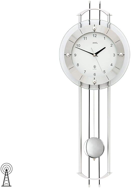 Ams 5248 Wanduhr Funk Funkwanduhr Mit Pendel Silbern Modern Pendeluhr Mit Glas Amazon De Kuche Haushalt
