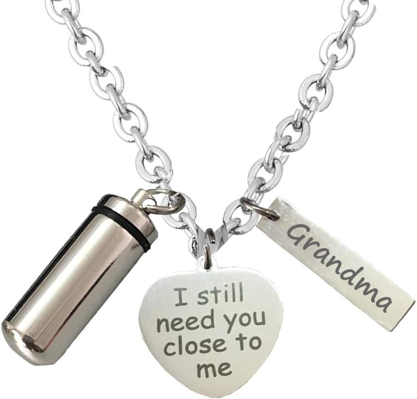 Memorial Urn Necklace for Ashes for Women for Grandma, Simple Cremation Jewelry for Human Ashes for My Grandma, Waterproof Ashes Keepsake Locket with 22+2" Chain, Wipes, Bag and Filling Kit