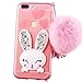 Sunroyal iPhone 7 Plus case, Slim Soft Transparent TPU Crystal Clear 3D Cute Cartoon Rabbit [Bling Diamond Silicon Ear] Case with Hairball Pompon Wrist Strap Wristlet for iPhone 7 Plus 5.5