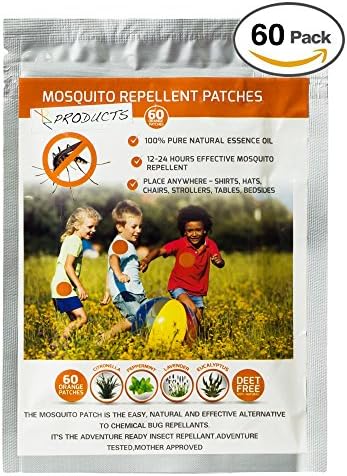 Mosquito Patch: 60 Count, PREMIUM ENHANCED POTENCY, 100% Natural Insect Repellent Patch, Lasts 24 Hours, Deet Free, With Citronella, Peppermint, Lavender, and Eucalyptus. Great for Outdoors!