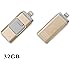 Febite iphone Flash Drive USB 3.0 with Lightning Connector External Storage Memory Expansion Memory Stick Storage for iPads,iPod,iDevice,android phones and Computers 3 in 1(Gold 32G)