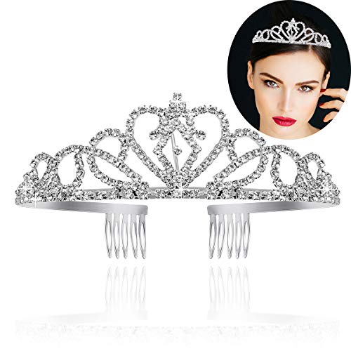 Didder Silver Crystal Tiara Crown for Women, Headband Princess Elegant Rhinestone Crown with Combs for Women Girls Bridal Wedding Prom Birthday Party