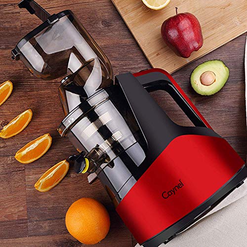 Caynel Whole Slow Masticating Cold Press Juicer Extractor Quiet Durable Motor, 3" Big Mouth Wide Chute with Juice Jug, Brush and Extra Juice Bottle, Easy Cleaning Vertical Juicing Machine BPA Free (Red)