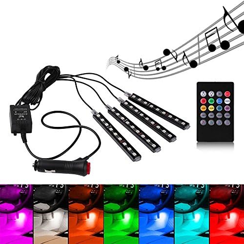 HuDieM Interior Car Lights, 4pcs 36LED DC 12V Multicolor Music LED Car Interior Lights Under Dash Lighting Atmosphere Neon Light Strip Kit with Sound Active Function and Remote Control
