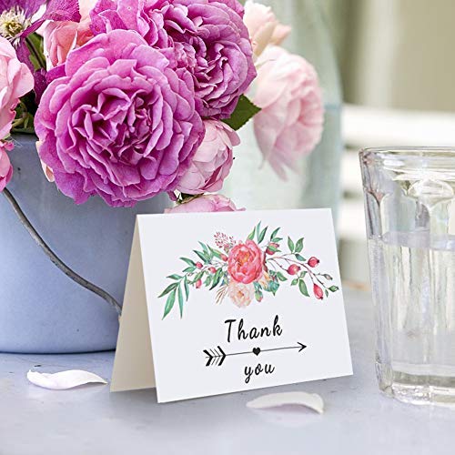 D-FantiX 4x6 Floral Thank You Cards, 12 Design Thank You Notes Bulk Blank Inside for Baby Bridal Shower Wedding Birthday Business Thank You Card with Envelope and Stickers 48Pcs Assorted Pack