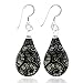 925 Sterling Silver Hand Blown Murano Glass Abstract Black Silver Glitter Waterdrop Dangle Earrings
