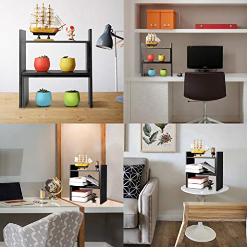 Office Desktop Bookshelf Adjustable Wood Display Shelf Desktop Organizer Office Storage Rack Countertop Bookcase Office Supplies Desk Organizer Accessories(Expandable, Espresso)