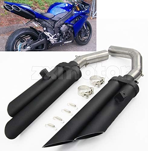 ZAIXU Motorcycle Full Exhaust System Middle Mid Link Pipe with 2pcs Dual Outlet Muffler Tailpipe For Yamaha YZF-R1 2004-2014 (For 2007-2008)