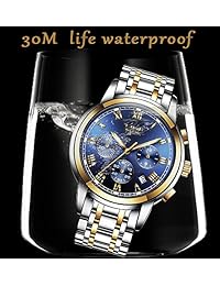 Relojes para hombre Reloj de cuarzo analógico de acero inoxidable para hombres Relojes deportivos a prueba de agua Cronógrafo Marca de lujo LIGE Reloj de pulsera casual Reloj de fecha azul dorado