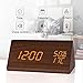 BlaCOG Alarm Clock Display Time Date Temperature,Wooden Alarm Clock for Bedroom,Digital clock Adjustable Brightness Voice Control-Brown/Orange