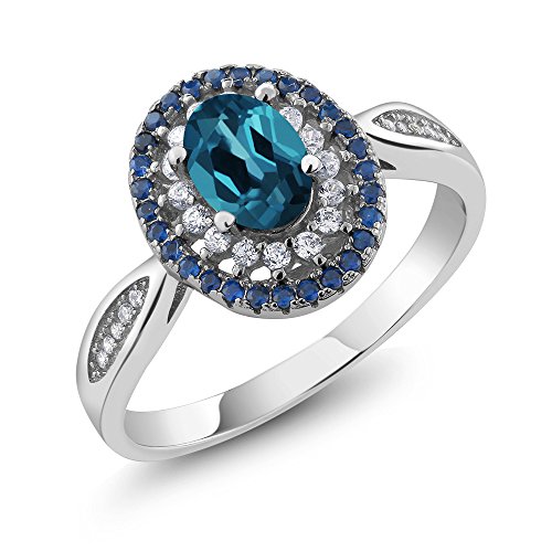 1.50 Ct Oval London Blue Topaz Gemstone Birthstone 925 Sterling Silver Women's Ring (Ring Size 6)