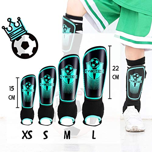 CybGene Soccer Shin Guards for Kids Adults Soccer Gear for Boys Youths Protective Equipment Adjustable Straps with Ankle Sleeves Protectors Green S - Thumbnail 3