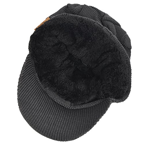 Men's Knit Cable Newsboy Cap Cadet Cabbie Peak Cap Winter Hat (Check-Grey)