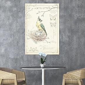 Canvas Wall Art - Vintage Style Bird in its nest Floral Background - Giclee Print Gallery Wrap Modern Home Art Ready to Hang - 12x18 inches