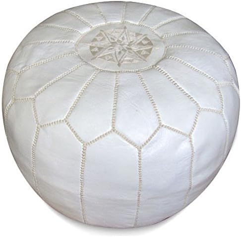 22" Moroccan White Pouf Leather Ottoman Footstool Pouffe Hassock New Pouff Poof