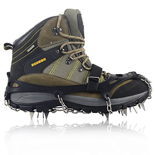 YUEDGE Ice & Snow Cleats Crampon Universal 18 Teeth (2017 Updated Version) Stainless Steel Ice Grippers Traction Cleats for Winter Walking Hiking - Thumbnail 4