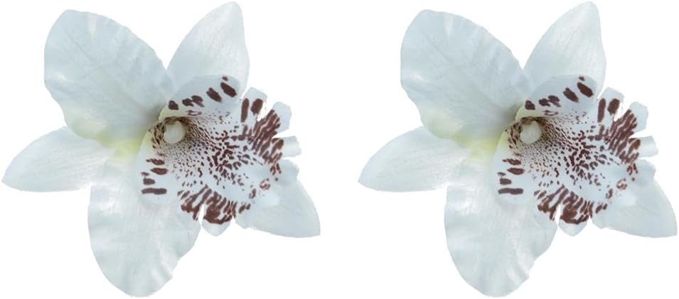 Mwfus 2 Pcs Orchid Flower Hair Clip Bridal Wedding Prom Party Barrette Hair Pin Accessory