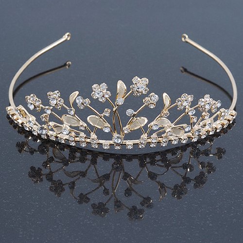 Delicate Bridal/ Wedding/ Prom Gold Plated Austrian Crystal Floral Tiara
