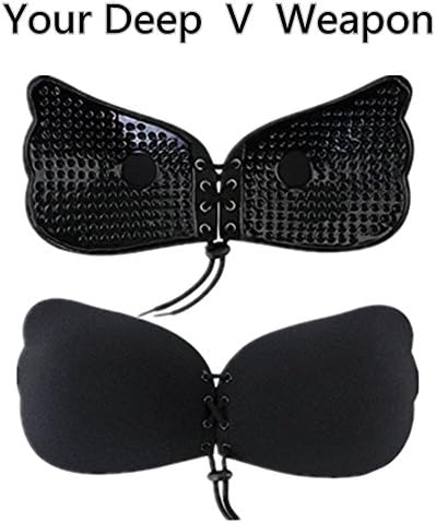 Breathable Straplesss Self-Adhesive Bra Re-Use Invisible Bra With Super-High-Viscosity (Black-D)