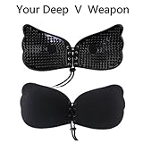 Breathable Straplesss Self-Adhesive Bra Re-Use Invisible Bra With Super-High-Viscosity (Black-C)