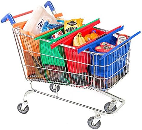 VesipaFly Shopping Cart Trolley Bags 4 Pack Reusable Grocery Bag, Eco Friendly Foldable Shopping Bags with 4 Colors - Must-Have Cart Bags for Comfortable Shopping (Multicolor)