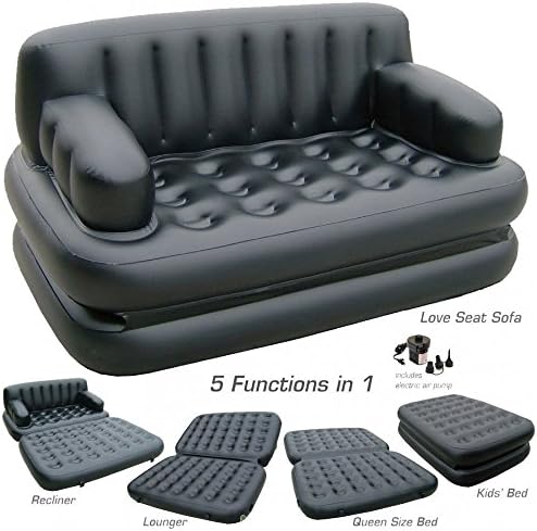 Shag PVC Egab Air Sofa Bed with Pump 5-in-1 (Black)
