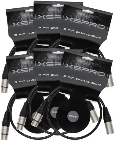 XSPRO XSPDMX3P5 3 Pin DMX DJ Light Cable 2' - 6 PAK
