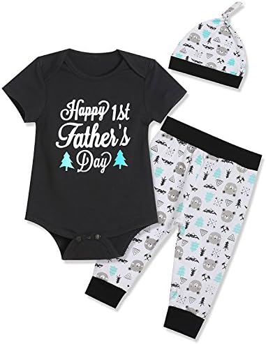 3Pcs Toddler Baby Boy Girl Clothes Summer Romper Top + Cartton Print Long Pants +Hat Kids Bodysuit Jumpsuit Outfit Set