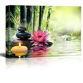 Rocks and a Pink Flower on a Lake...