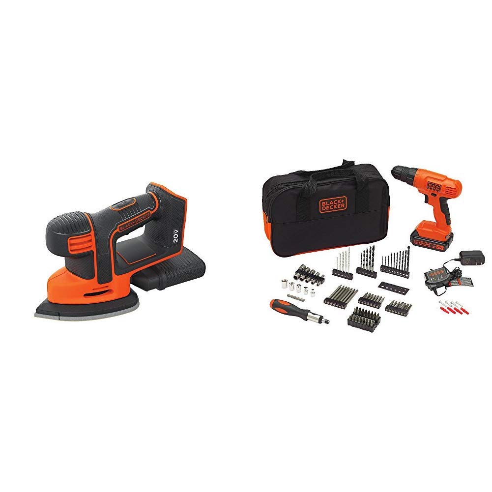 BLACK+DECKERBDCMS20B 20V Cordless Mouse Sander, Baretool with BLACK+DECKER BDC120VA100 Cordless Project Kit with 100 Accessories