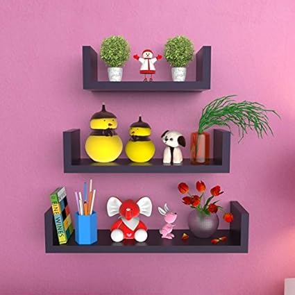 Onlineshoppee Set of 3 Wall Shelves (Black)