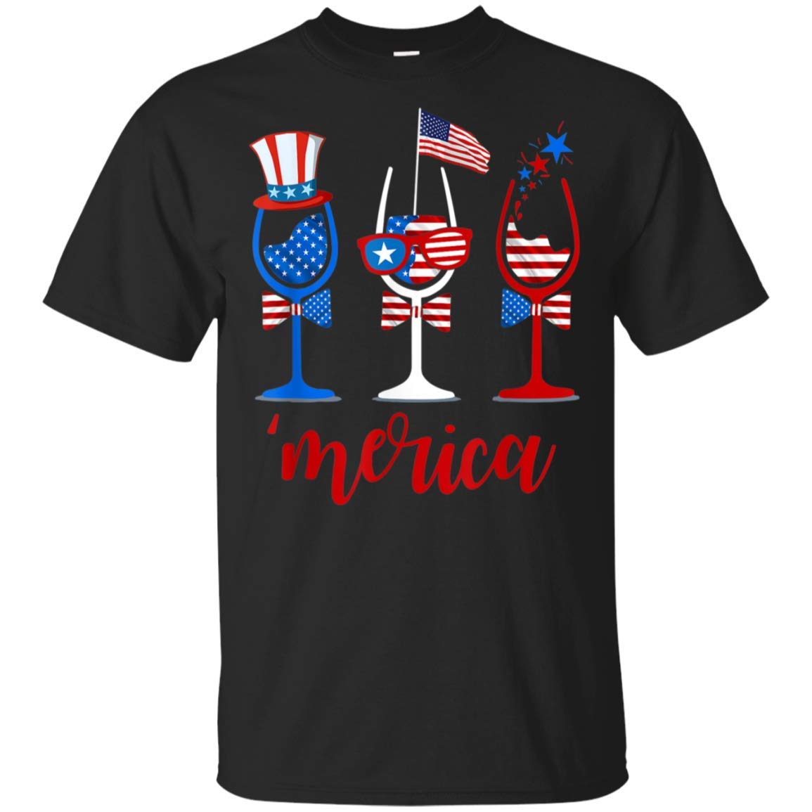 Wine Glasses Merica Uncle Sam 4th Of July Alcohol Drinking T Shirt