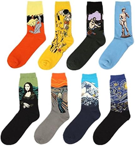 Slimming Girl Womens Cotton Famous Painting Socks Art Pattern Casual Crew Socks 8 pairs