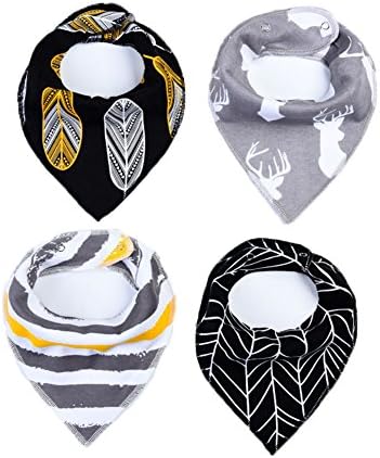 RAYYEE Bandana Drool Bibs with Snaps for Drooling and Teething,4 pack Baby Bib for Boys and Girls (Gold &amp; Gray)