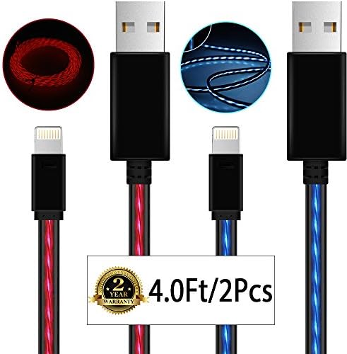 iPhone Charger,iCrius 4ft 2 Pack LED 8Pin Lightning to USB Cable Cord Charger Compatible with iPhone 7 7 Plus 6 6s 6 plus 6s plus, iPhone 5 5s 5c,iPad, iPod and More(Blue&amp;Red)