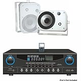 Pyle Stereo Receiver and Marine Speaker Package - PT4601AIU 800 Watts Stereo Receiver AM-FM Tuner/USB/SD/Ipod Docking Station &amp; Subwoofer Control - PDWR50W 6.5" Indoor/Outdoor Waterproof Speakers (White) (Pair)