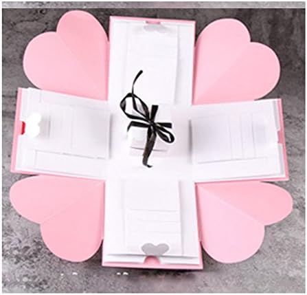 Zehui Explosion Box Scrapbook DIY Photo Album with 12 Funny Cards of DIY Accessories Kit Birthday Anniversary Valentine Wedding Gift Pink + white