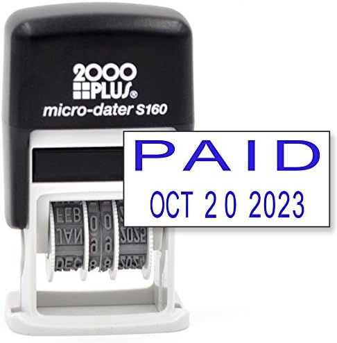 Mark 2000 Self-Inking Rubber Date Office Stamp with Paid Phrase & Date - Blue Ink (Handy-Dater S160), 12-Year Band