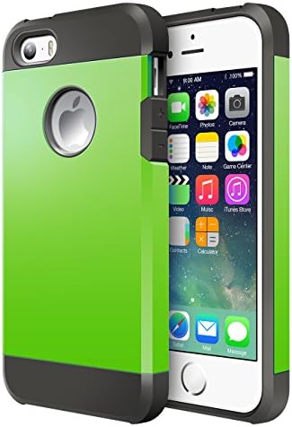 iPhone 5S Case, MiHua - | Hybrid Armor | Dual-Layer | Hard PC + Flexible TPU | Slim Shock-Proof Ultimate Protective Case TPU Bumper + [Scratch Resistant] For Apple iPhone SE/5S ( Green )