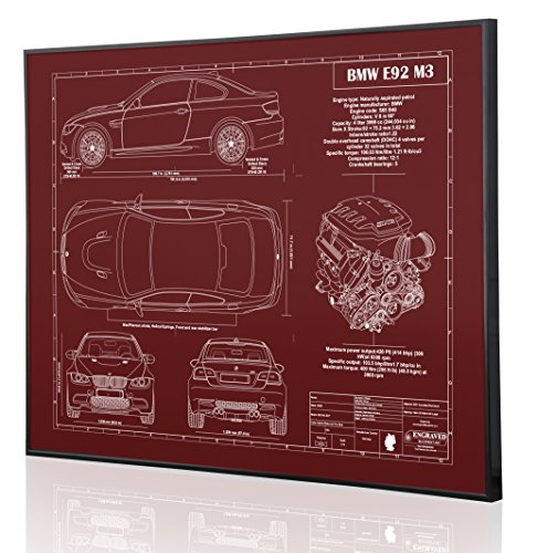 BMW E92 M3 Blueprint Artwork-Laser Marked &amp; Personalized-The Perfect BMW Gifts