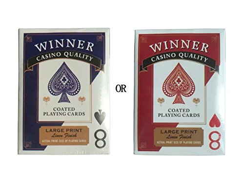 Winner 4 Deck Wide-Size Jumbo Index Casino Quality Black Core Linen Finish Coated Poker Playing Cards,Set of 4 decks (2 blue, 2 red)