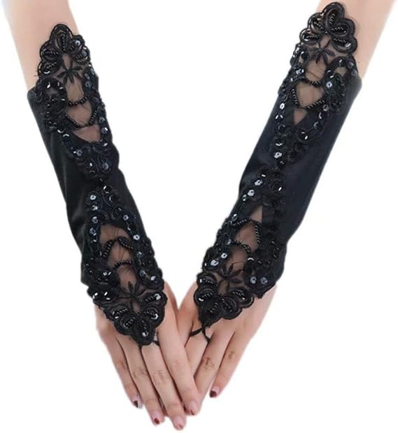 Mesyo Sequins Bridal Gloves Opera Party 20s Fingerless