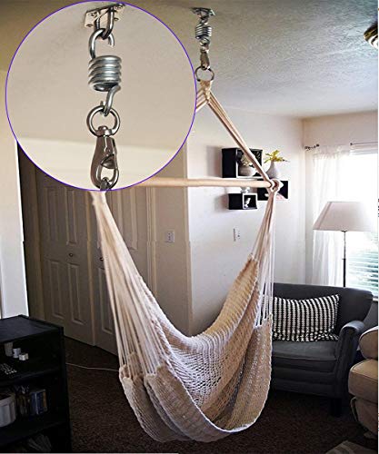 Hammock Chair Ultimate Hanging Kit, Heavy Duty Hammock Spring,Swivel Hook,and Ceiling Mount Set for Punching Bag Hammock Swing Chair Indoor Outdoor - Stainless Steel