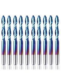 SainSmart Genmitsu - Juego de 10 brocas fresadoras CNC para punta plana y bola de revestimiento nano azul, vástago de 1 8 pulgadas, fresas en espiral de 2 puntas de flauta (0.125 x 0.669 x 1.496 in)